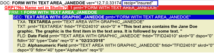 Image represents mobile output for Insured recipient including text area graphic